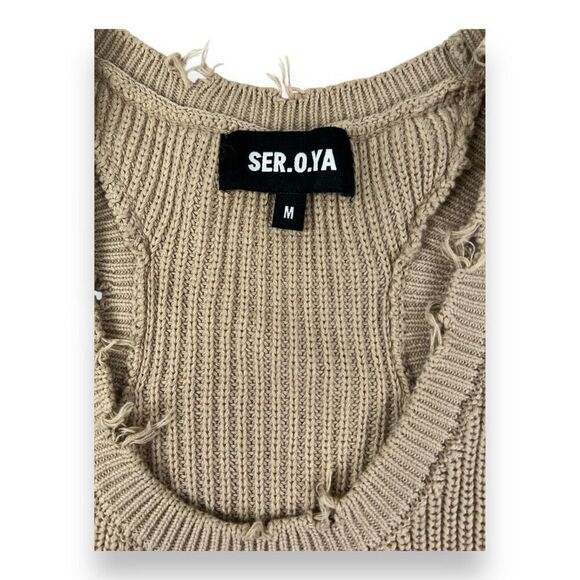 SER.OY.A Yonnit Tan Distressed Ribbed Knit Tank Top Dress Size Medium - Picture 6 of 6
